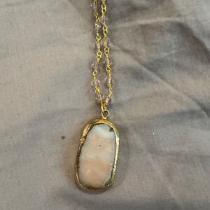 Amanda Marcucci Elegant Gold and Cream Crystal Pendant Necklace